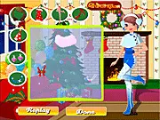 Screenshot of the Christmas Girl dress up game showing a character model wearing a stylish red and green holiday outfit with a Santa hat