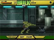 Hulk Vs online game screenshot: Hulk fighting Wolverine inside Weapon X facility. Play free online Marvel brawler.