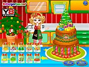 Christmas Cake Decorating free online game screenshot, showing a decorated festive cake with holiday toppings like holly and candy canes