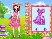 Oh, My Skirt! free dress up game featuring a lady in a spring garden fighting the wind