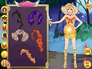 Screenshot of Warrior Girl Dress Up game showing a female warrior wearing fashionable armor and holding a sword on PlayArcadeHub