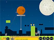 Screenshot of the Zombies Vs Robots free online game, showing a small robot firing a gun at a group of cartoonish zombies.