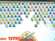 Ice Blobs match 3 puzzle game screenshot, showing colorful ice blobs frozen in place and a cannon ready to shoot a new blob into the cluster