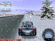 Winter Race 3D game screenshot showing a fast-paced race, possibly with snowmobiles or skiers, on an icy, snow-covered track.