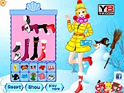 Fashion Bobble Cap dress up game screenshot showing a model wearing a striped bobble hat, a warm coat, and winter clothing - Free Online Dress Up Game