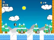 Penguin's Pole game screenshot: Chilly platformer where a penguin jumps across ice to reach the South Pole.