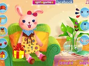 Screenshot of DIY Rabbit Doll design game, showing a cute bunny model ready for coloring and customization