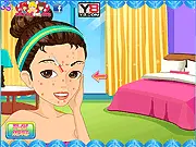 Celebrity Facialist free online game screenshot showing a celebrity receiving a professional facial treatment at a luxurious beauty salon