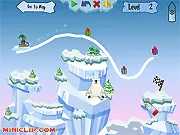 A sled sliding along a drawn ice line over a chasm to collect presents in the free online puzzle game Snowline 2