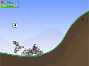 Dream Car Racing 2 game screenshot showing a custom-built bike racing across a bumpy dirt track with vehicle parts and engine visible