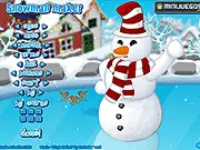 Play Snowman Maker free online game, customizing a snowman with a hat and scarf on a winter background with cool snow effects
