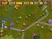 Express Train puzzle game screenshot showing a train rushing towards a set of broken rail tracks that need to be quickly repaired.