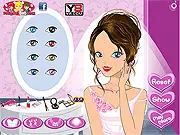 Bride Makeover game screenshot showing a happy, young female character wearing a white wedding gown, veil, and holding a bouquet.