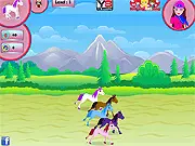 Pony Jockey Racing Game screenshot, pony and rider racing on a track, free animal racing game online, collect coins to upgrade