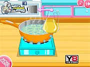 Pasta Pronto free online game screenshot, fast-paced cooking game, chef preparing Italian pasta dishes, time management challenge