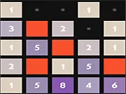 25 Number Puzzle game screenshot showing a grid of numbered tiles and red block obstacles ready for sliding and combining
