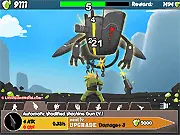 Die Robo Alien Die free online idle clicker game screenshot showing a robot alien boss and upgrade menus