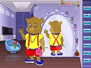 Teddy Ruxpin Pet Dressup game screen showing the teddy bear customized with a hat and cute outfit
