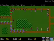 The Horde Tower Defence free online game screenshot, showing a map with placed towers attacking a wave of enemies.