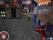 Spiderman shooting his web at an army of Lizard clones in the 3D action game Spiderman Lizard Clone