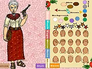 Free online gameplay screenshot of Western Paper Doll, showing a female character being styled with cowboy boots, a fringed jacket, and a western hat