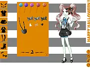 A character wearing a fantastic, customized Halloween costume in the free online game The Halloween DressUp, ready for competition.