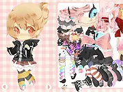 Cute Chibi Neko (cat-girl) character being dressed up in a colorful anime fashion game