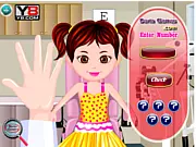 Rose Eye Care game screen showing a virtual doctor treating a young patient's eye in an examination room | Play free online medical game