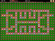 Hunger Hunter free online arcade game screenshot showing the character jumping to collect coins while avoiding obstacles on a challenging platform stage.