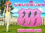 Screenshot of the free online dress-up game New Bohemian Style Dress Up on PlayArcadeHub, showing a girl wearing a long, colorful, and flowing boho-chic dress with layered accessories.