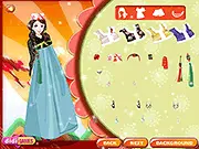 Screenshot of the Korean Hanbok Dress Up game showing a female character model wearing a brightly colored, elegant traditional Korean dress (Hanbok).