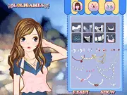 Screenshot of the free online fashion game Casual Denim on PlayArcadeHub, showing a stylish girl dressed in a complete denim-themed casual outfit.