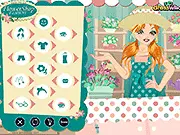 Flower Shop Fashion dress-up game screenshot showing Sally ready for her grand opening in a stylish floral outfit