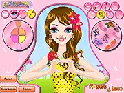 Flowers & Lace dress-up game screenshot showing a model wearing an elegant gown adorned with beautiful floral patterns and intricate lace