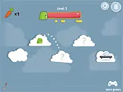 Cloud Monster puzzle game screenshot showing the alien character on a cloud-filled level