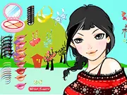 Screenshot from the Linda Cute Makeup and Dress Up game showing a model with vibrant makeup and stylish jewelry and clothes.