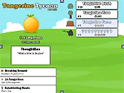 Tangerine Tycoon game screenshot showing the orange harvesting clicker and stock market interface