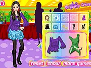 Screenshot of Holiday Fashions Dress Up free online game showing a model wearing a glamorous dress and festive accessories.