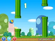 Mr. Birdie free online game screenshot, small bird flying between green pipes, challenging tapping arcade game