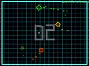 Neon Arena online game screenshot, player ship collecting coin, high-speed free arcade game on PlayArcadeHub