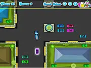 Los Angeles Tow Truck free online game screenshot showing a heavy-duty tow truck driving down a city street in LA with an illegally parked car attached on PlayArcadeHub.