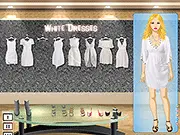 White Dresses Makeover fashion game featuring a doll model in an elegant white gown