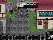 The Enchanted Cave 2 Free RPG online gameplay screenshot showing a character fighting a monster and collecting treasure in a pixel art dungeon.