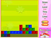 Playing Color Blocks Flash, clicking on a large group of blue blocks to remove them from the online puzzle game