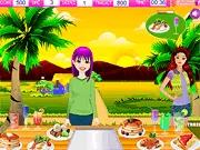 Screenshot of Randi Restaurant free online game showing a waiter serving customers quickly. Time management game PlayArcadeHub.