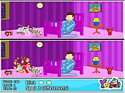 Comparing two spooky images of a haunted hall to find the differences in the free online Halloween puzzle game