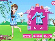 Screenshot of A Trip in Spring dress up game showing a girl in a beautiful spring outfit with flowers