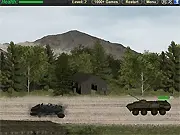 Heavy Legion 2 war game screenshot showing a large armored tank firing a missile across a battlefield toward an enemy tank