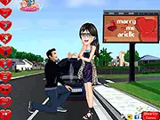 Screenshot of Valentine's Day Miracle dress up game showing a girl trying on a romantic evening dress