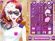 Personality Make Up free online game screen showing a girl with half of her face already styled with unique, expressive, and colorful makeup.